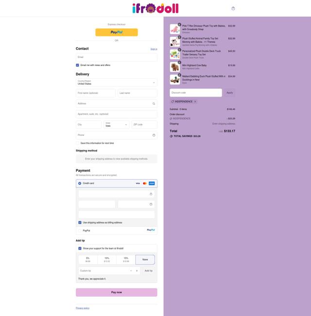 iFrodoll checkout page showing iFrodoll discount code box | Screenshot taken by SimplyCodes community member on Sep 16, 2025