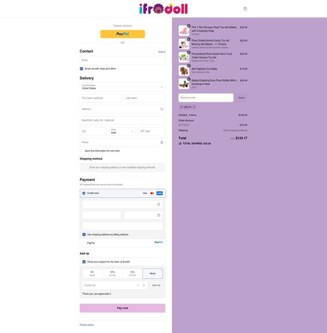 iFrodoll checkout page showing iFrodoll discount code box | Screenshot taken by SimplyCodes community member on Sep 16, 2025