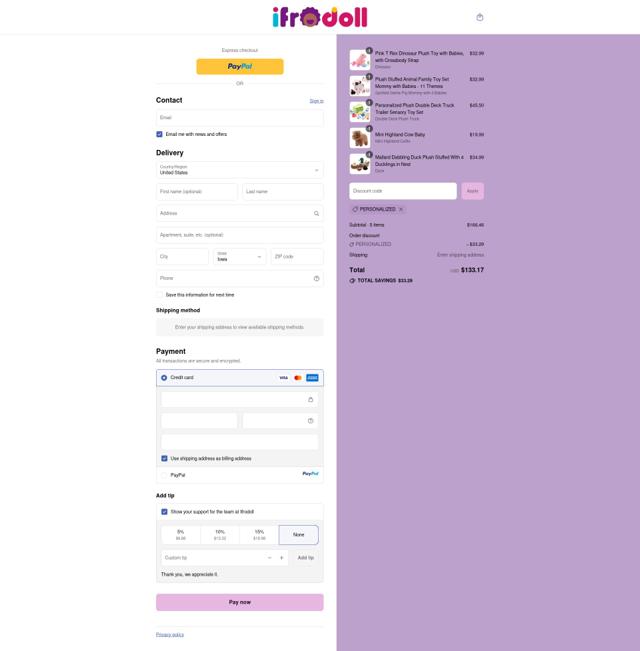 iFrodoll checkout page showing iFrodoll discount code box | Screenshot taken by SimplyCodes community member on Sep 16, 2025