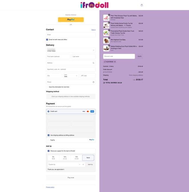 iFrodoll checkout page showing iFrodoll discount code box | Screenshot taken by SimplyCodes community member on Sep 16, 2025