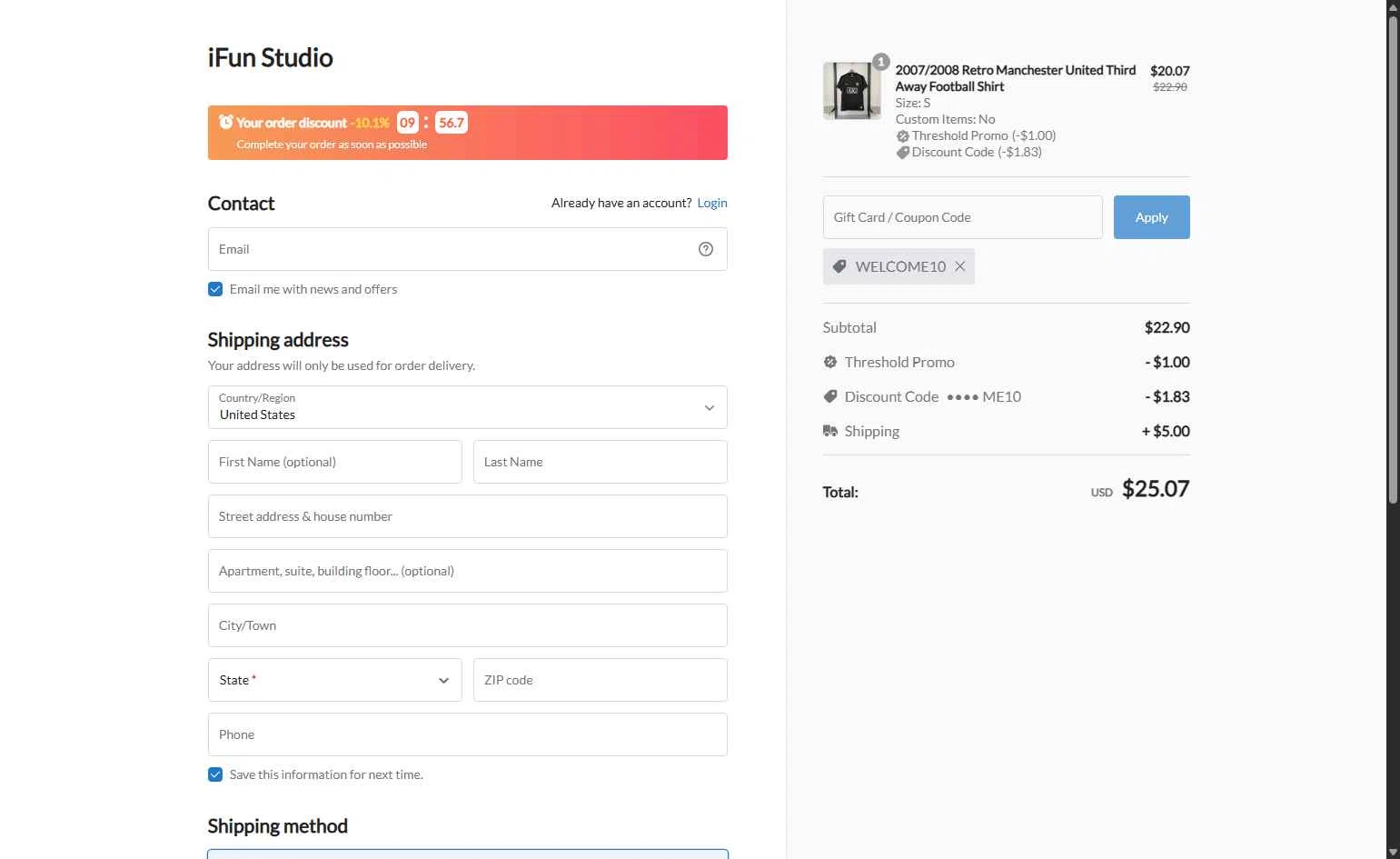 iFun Studio checkout page showing iFun Studio promo code box | Screenshot taken by SimplyCodes community member on Jul 30, 2025