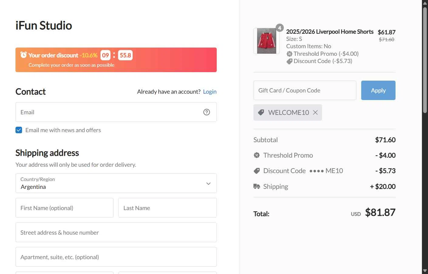 iFun Studio checkout page showing iFun Studio promo code box | Screenshot taken by SimplyCodes community member on Oct 20, 2025
