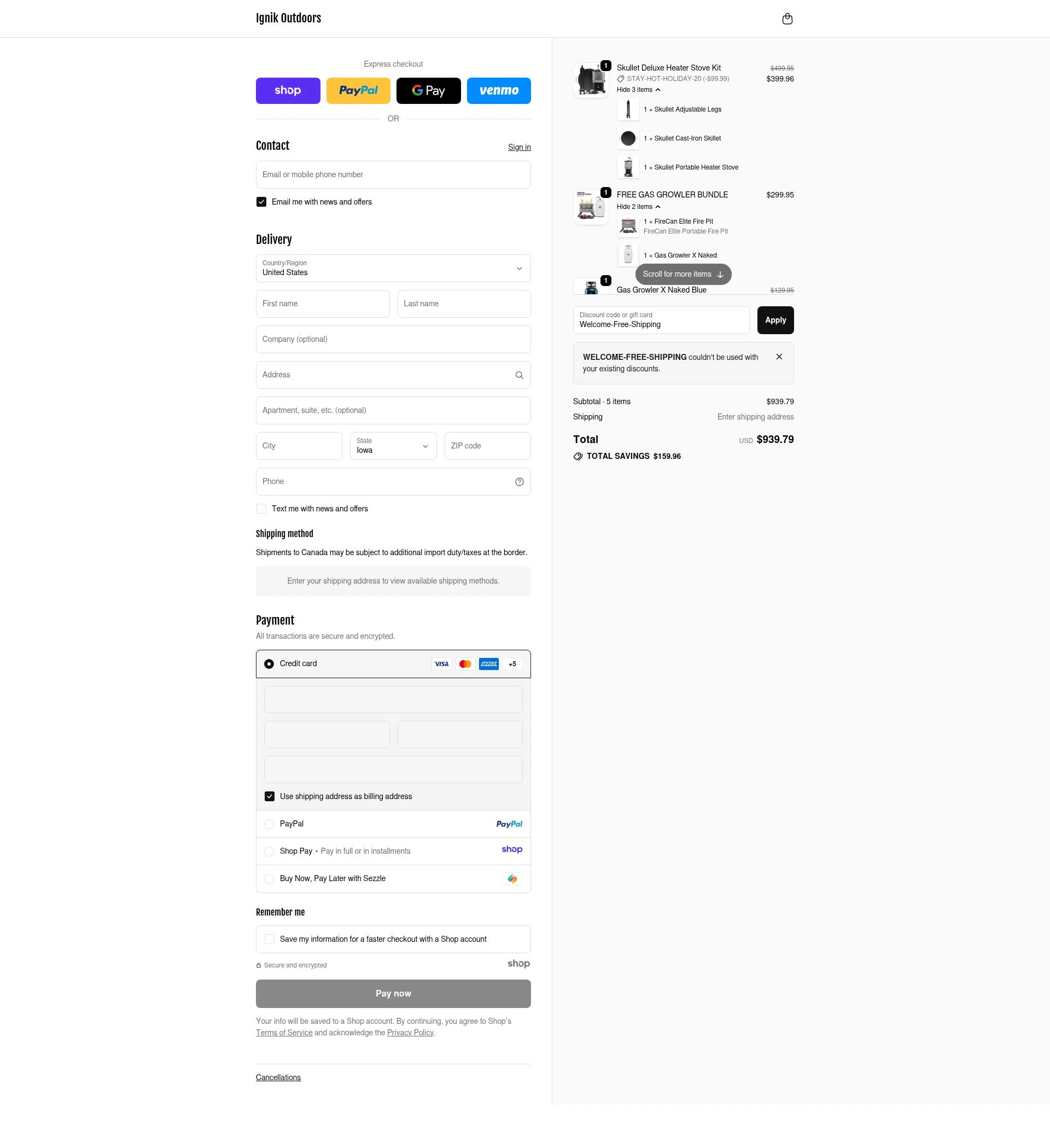 Ignik Outdoors checkout page showing Ignik Outdoors promo code box | Screenshot taken by SimplyCodes community member on Dec 2, 2025