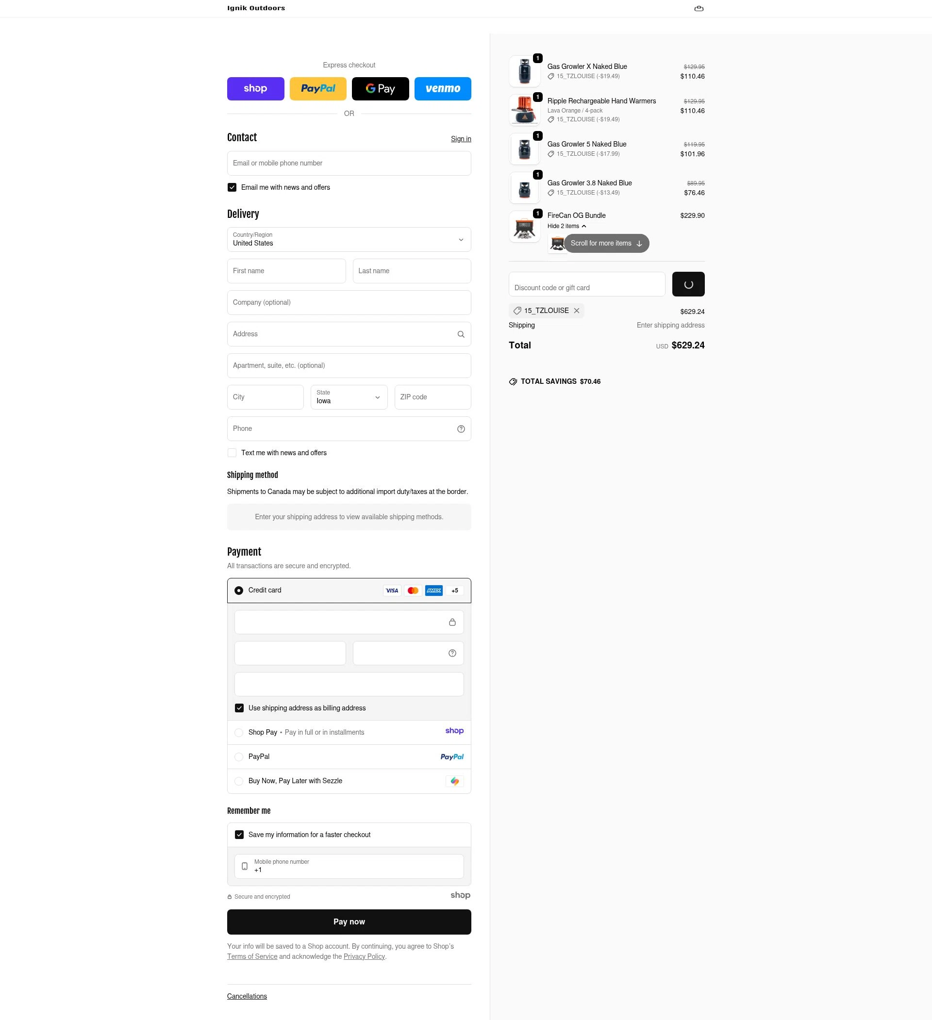 Ignik Outdoors checkout page showing Ignik Outdoors promo code box | Screenshot taken by SimplyCodes community member on Jan 4, 2026