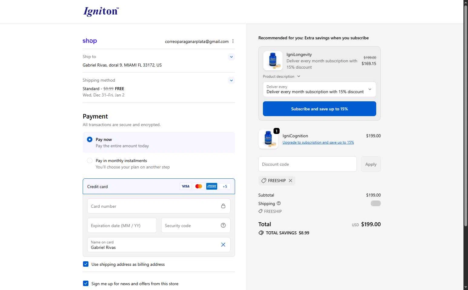 Igniton checkout page showing Igniton promo code box | Screenshot taken by SimplyCodes community member on Dec 20, 2025