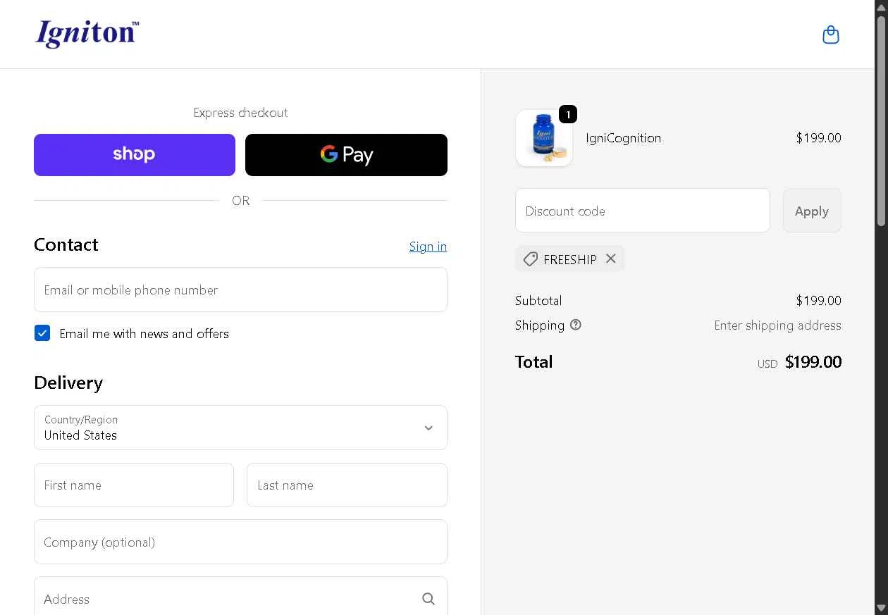 Igniton checkout page showing Igniton promo code box | Screenshot taken by SimplyCodes community member on Oct 10, 2025