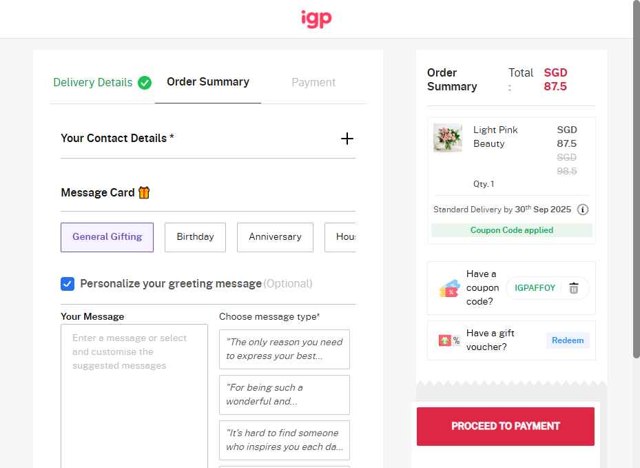IGP.com checkout page showing IGP.com coupon code box | Screenshot taken by SimplyCodes community member on Sep 6, 2025