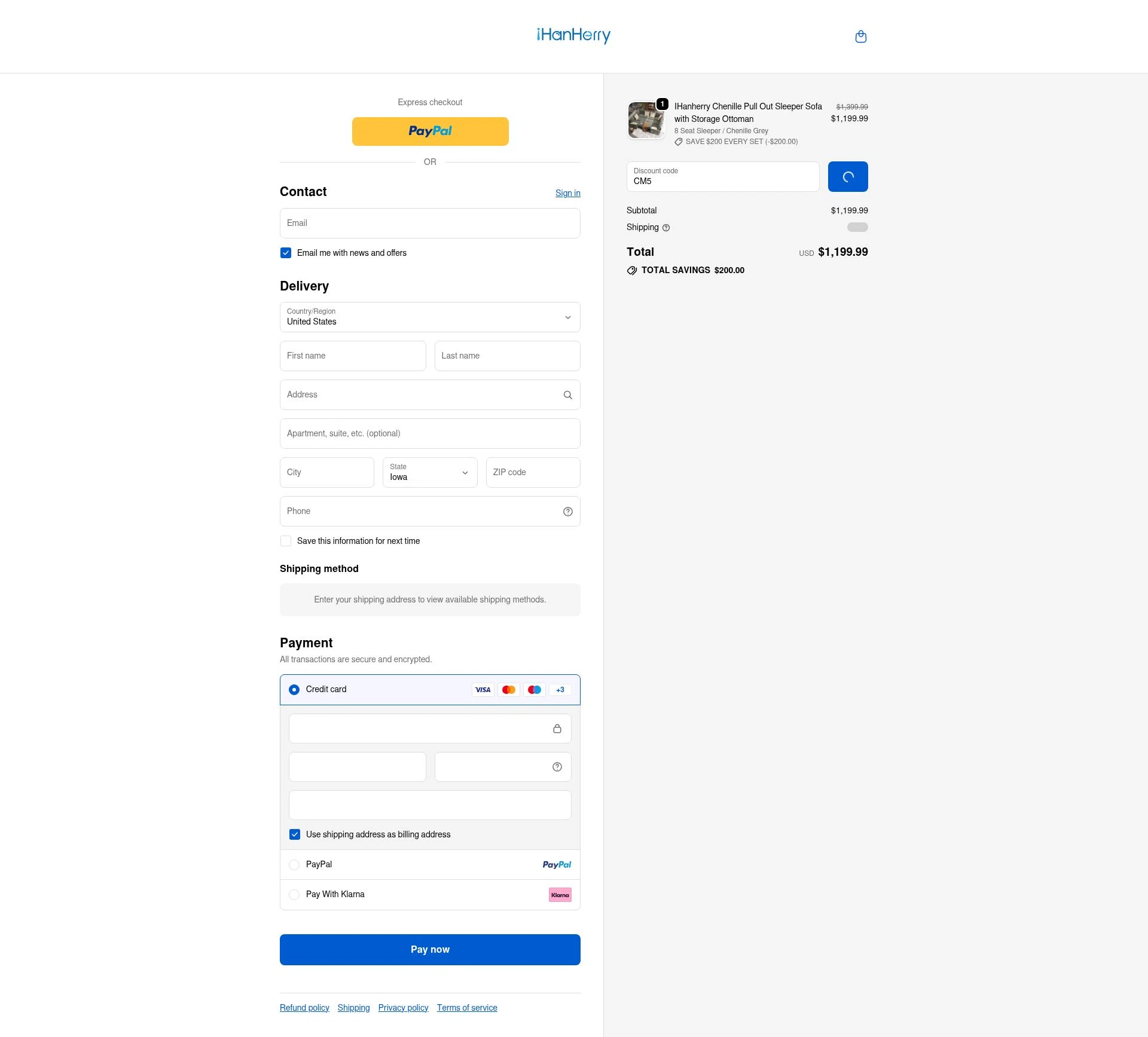 IHanherry checkout page showing IHanherry promo code box | Screenshot taken by SimplyCodes community member on Jan 31, 2026