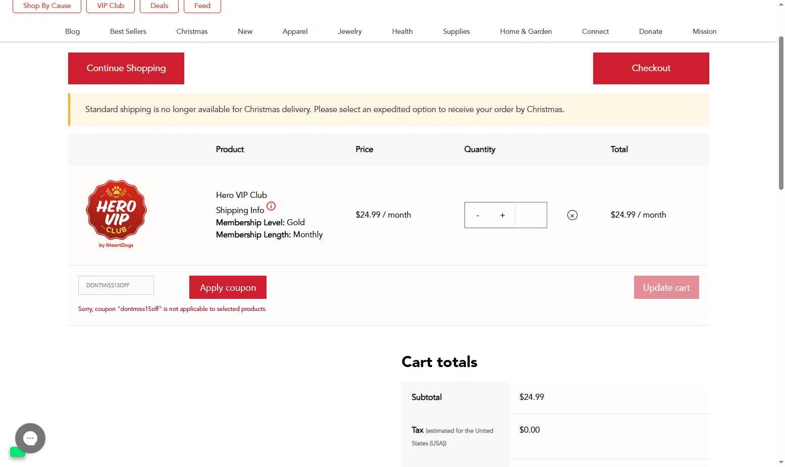 iHeartDogs checkout page showing iHeartDogs coupon code box | Screenshot taken by SimplyCodes community member on Jan 4, 2026
