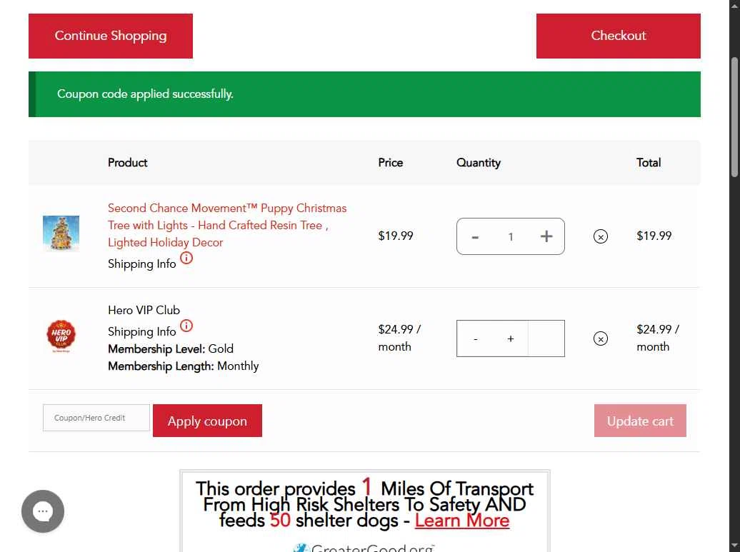 iHeartDogs checkout page showing iHeartDogs coupon code box | Screenshot taken by SimplyCodes community member on Jan 9, 2026