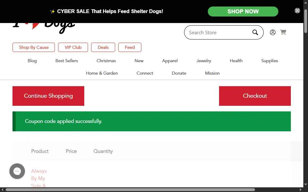 iHeartDogs checkout page showing iHeartDogs coupon code box | Screenshot taken by SimplyCodes community member on Dec 7, 2025
