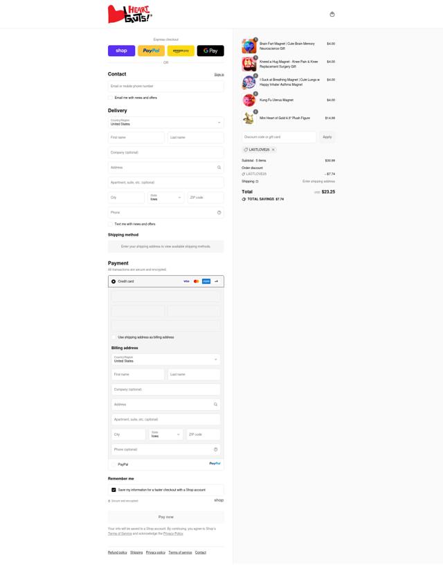I Heart Guts checkout page showing I Heart Guts discount code box | Screenshot taken by SimplyCodes community member on Sep 12, 2025
