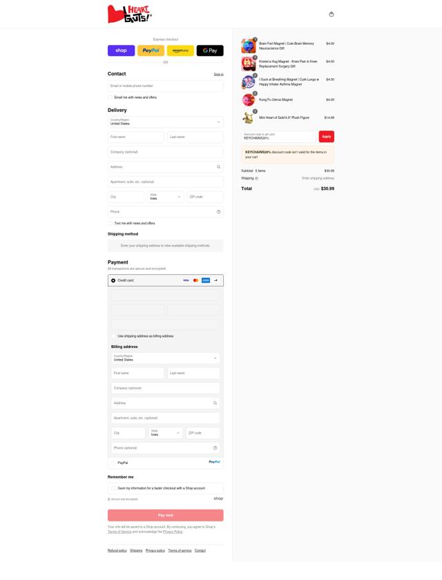 I Heart Guts checkout page showing I Heart Guts discount code box | Screenshot taken by SimplyCodes community member on Sep 16, 2025