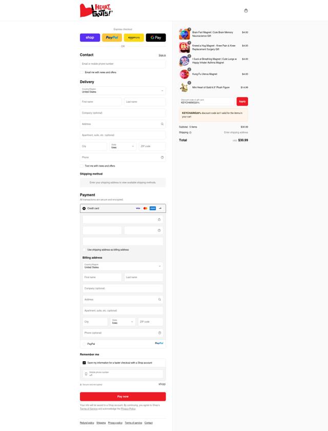 I Heart Guts checkout page showing I Heart Guts discount code box | Screenshot taken by SimplyCodes community member on Sep 12, 2025
