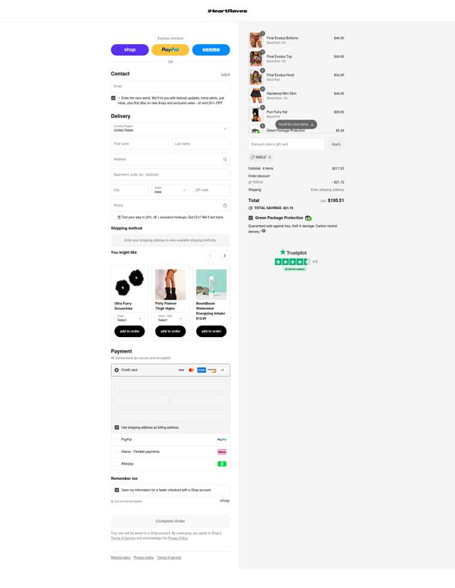 iHeartRaves checkout page showing iHeartRaves discount code box | Screenshot taken by SimplyCodes community member on Aug 30, 2025