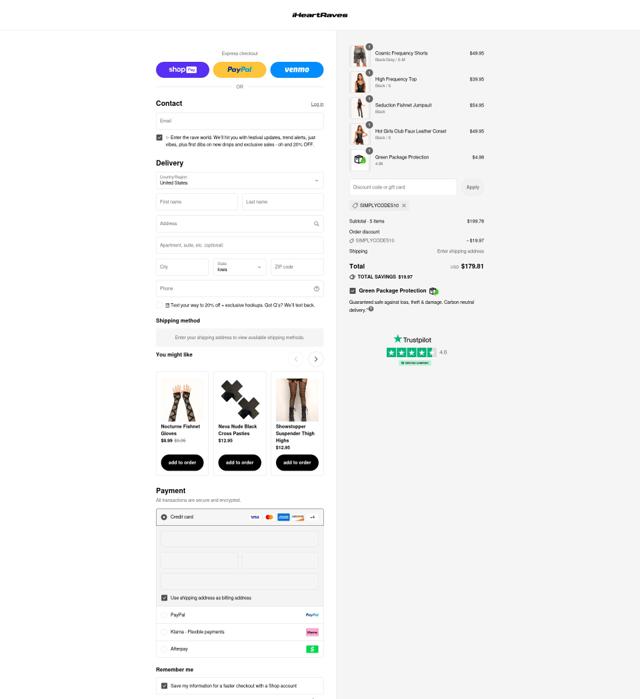 iHeartRaves checkout page showing iHeartRaves discount code box | Screenshot taken by SimplyCodes community member on Aug 26, 2025
