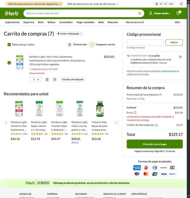 iHerb.com checkout page showing iHerb.com promo code box | Screenshot taken by SimplyCodes community member on Aug 19, 2025