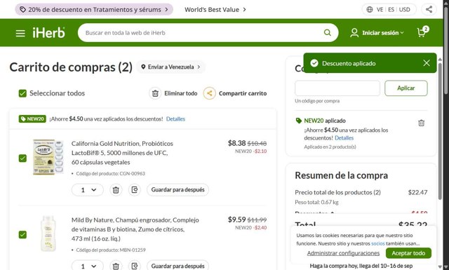 iHerb.com checkout page showing iHerb.com promo code box | Screenshot taken by SimplyCodes community member on Aug 24, 2025