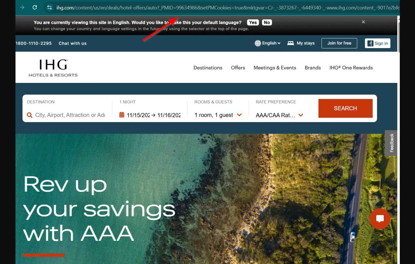 Verification screenshot for Aaa Discount Iata Code Aplied Automatically Select Items at IHG — 6mo ago