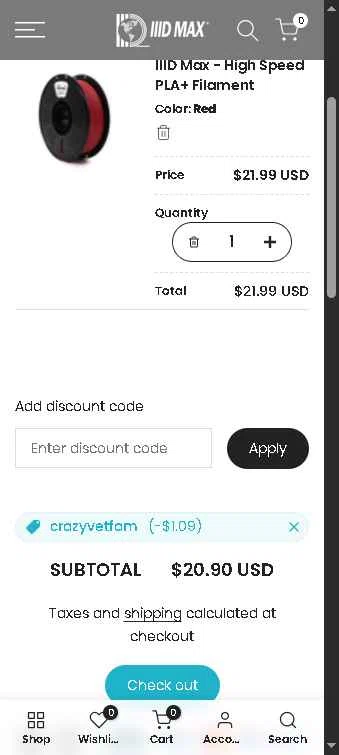 IIID MAX checkout page showing IIID MAX coupon code box | Screenshot taken by SimplyCodes community member on Jan 2, 2026