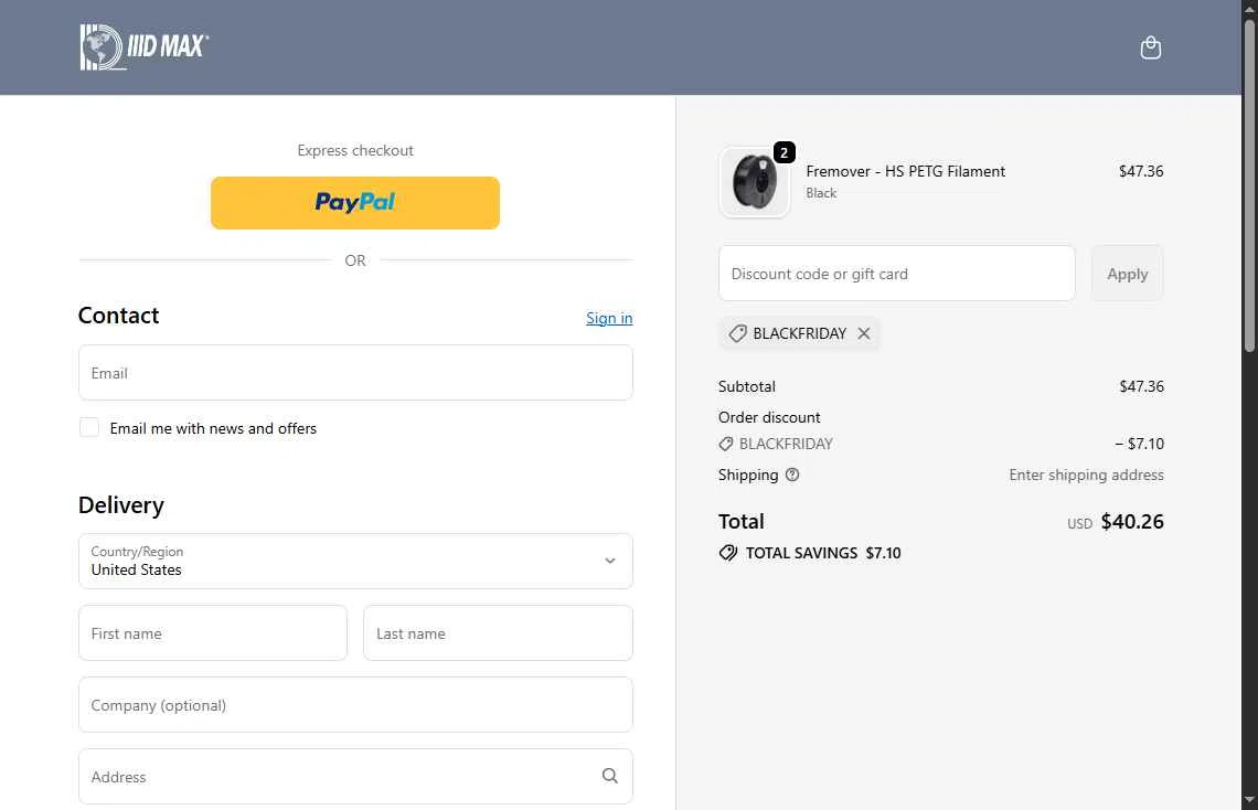 IIID MAX checkout page showing IIID MAX coupon code box | Screenshot taken by SimplyCodes community member on Dec 15, 2025