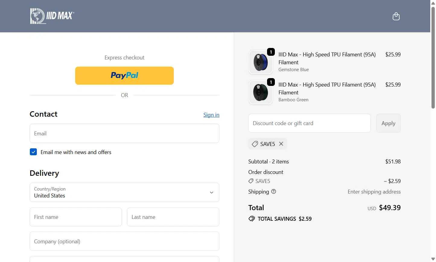 IIID MAX checkout page showing IIID MAX coupon code box | Screenshot taken by SimplyCodes community member on Dec 18, 2025