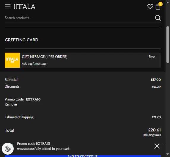 Iittala checkout page showing Iittala promo code box | Screenshot taken by SimplyCodes community member on Jan 22, 2026