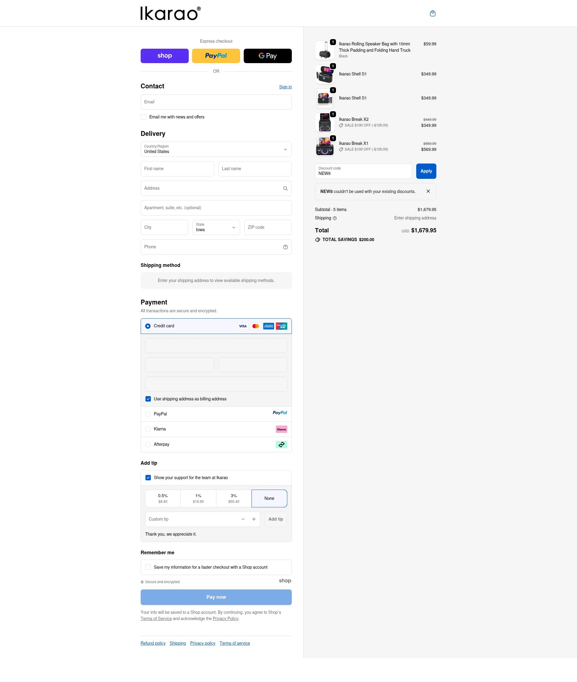 Ikarao checkout page showing Ikarao discount code box | Screenshot taken by SimplyCodes community member on Oct 25, 2025