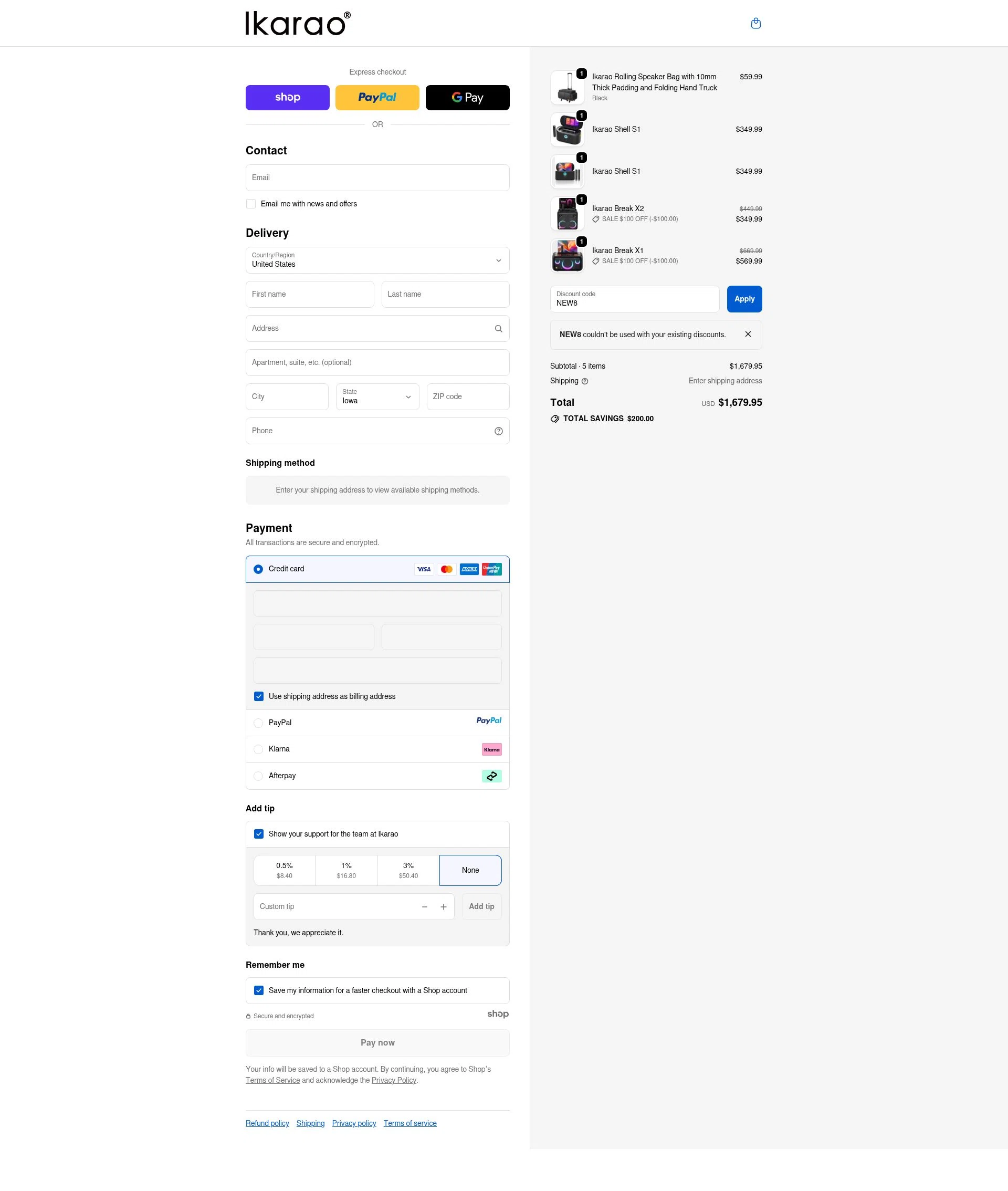 Ikarao checkout page showing Ikarao discount code box | Screenshot taken by SimplyCodes community member on Oct 13, 2025