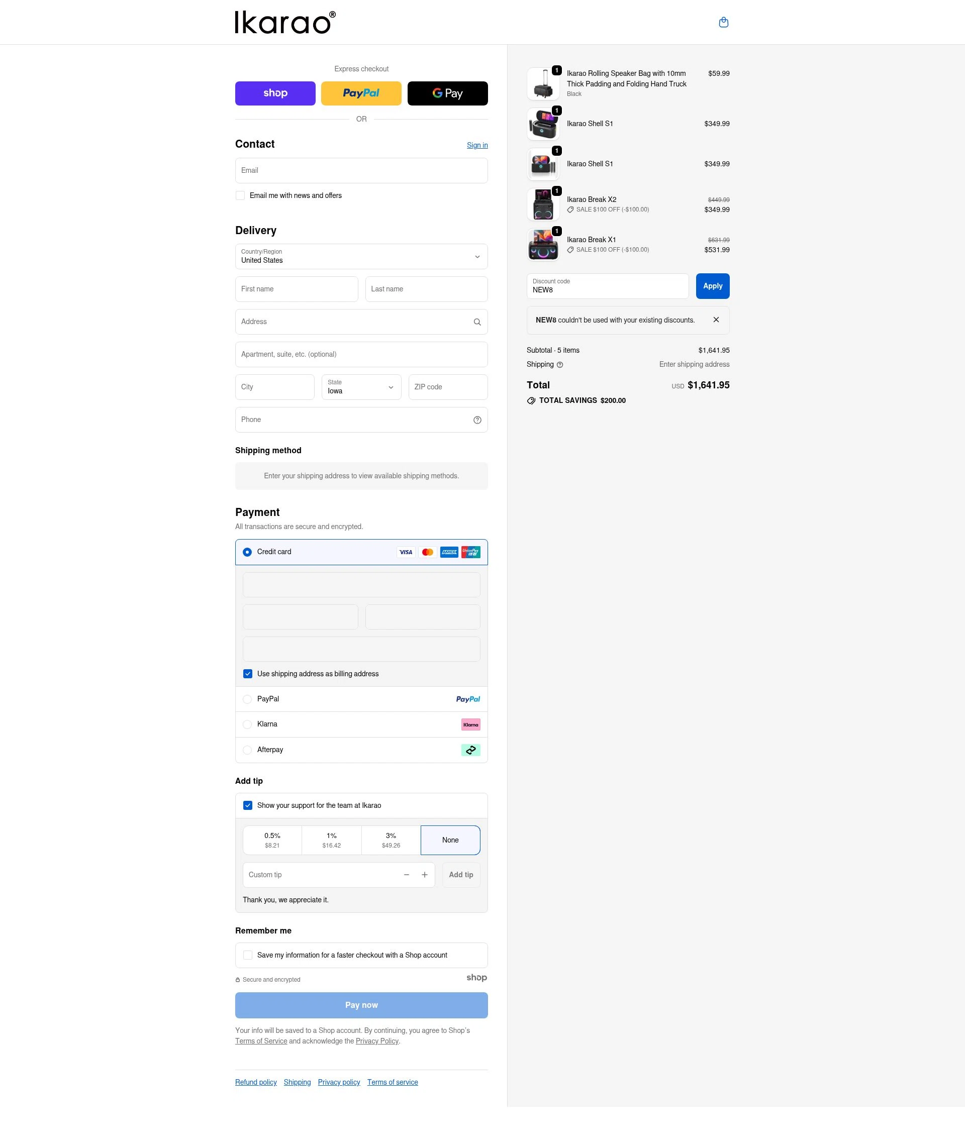 Ikarao checkout page showing Ikarao discount code box | Screenshot taken by SimplyCodes community member on Nov 12, 2025
