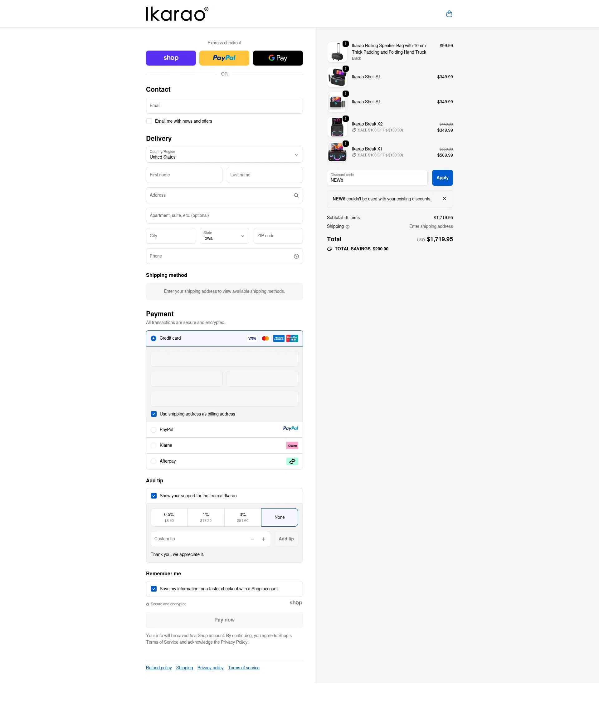 Ikarao checkout page showing Ikarao discount code box | Screenshot taken by SimplyCodes community member on Oct 9, 2025