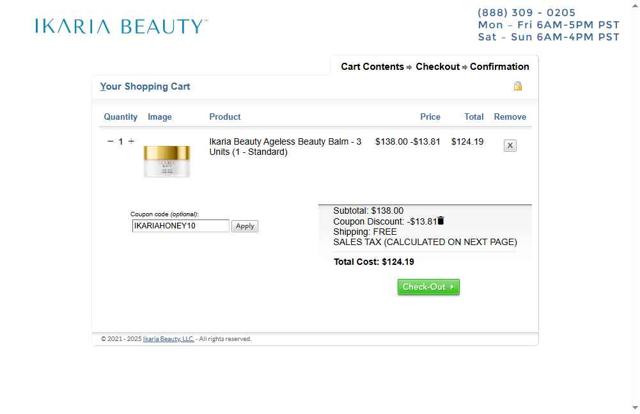 Ikaria Beauty checkout page showing Ikaria Beauty coupon code box | Screenshot taken by SimplyCodes community member on Jun 19, 2025