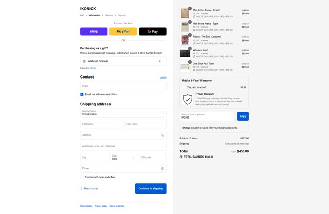 Ikonick checkout page showing Ikonick discount code box | Screenshot taken by SimplyCodes community member on Aug 30, 2025