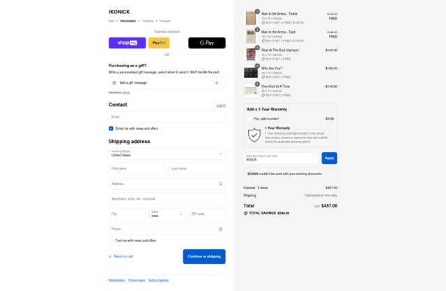 Ikonick checkout page showing Ikonick discount code box | Screenshot taken by SimplyCodes community member on Aug 17, 2025