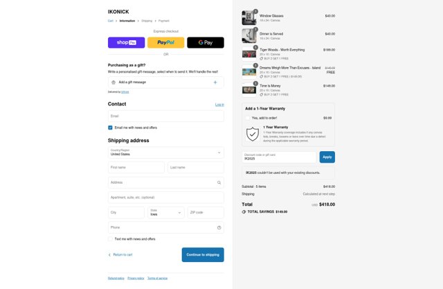 Ikonick checkout page showing Ikonick discount code box | Screenshot taken by SimplyCodes community member on Aug 13, 2025