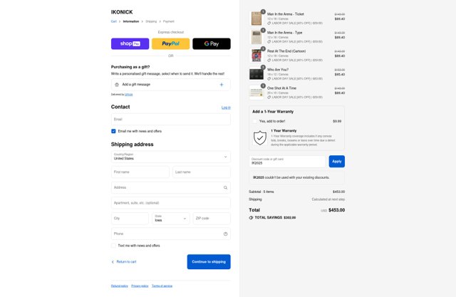 Ikonick checkout page showing Ikonick discount code box | Screenshot taken by SimplyCodes community member on Aug 26, 2025