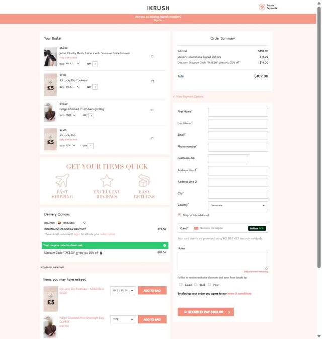 Ikrush checkout page showing Ikrush promo code box | Screenshot taken by SimplyCodes community member on Aug 8, 2025