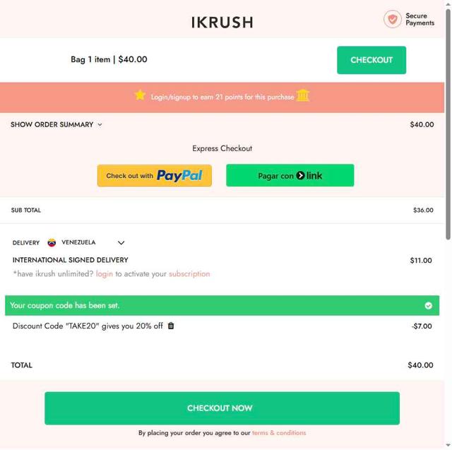 Ikrush checkout page showing Ikrush promo code box | Screenshot taken by SimplyCodes community member on Jun 5, 2025