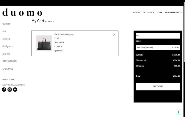 Il Duomo checkout page showing Il Duomo promo code box | Screenshot taken by SimplyCodes community member on May 9, 2025