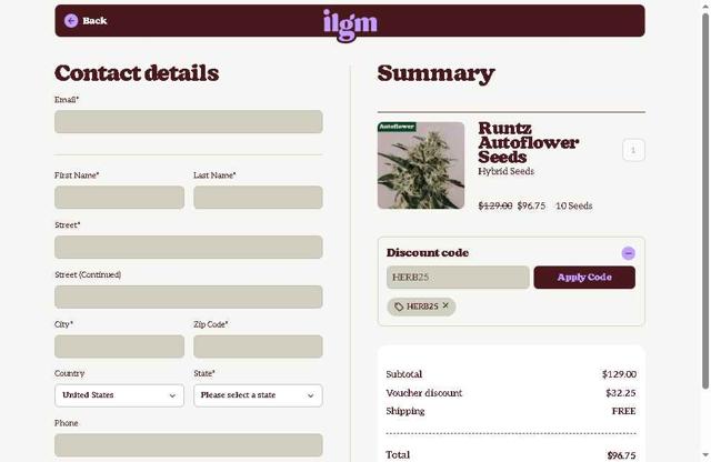 ILGM checkout page showing ILGM coupon code box | Screenshot taken by SimplyCodes community member on Aug 22, 2025