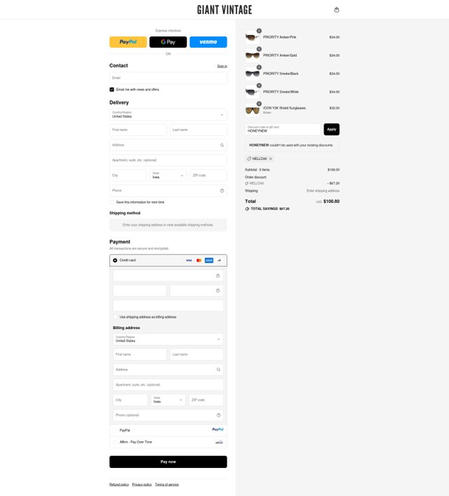 Giant Vintage checkout page showing Giant Vintage promo code box | Screenshot taken by SimplyCodes community member on Sep 9, 2025