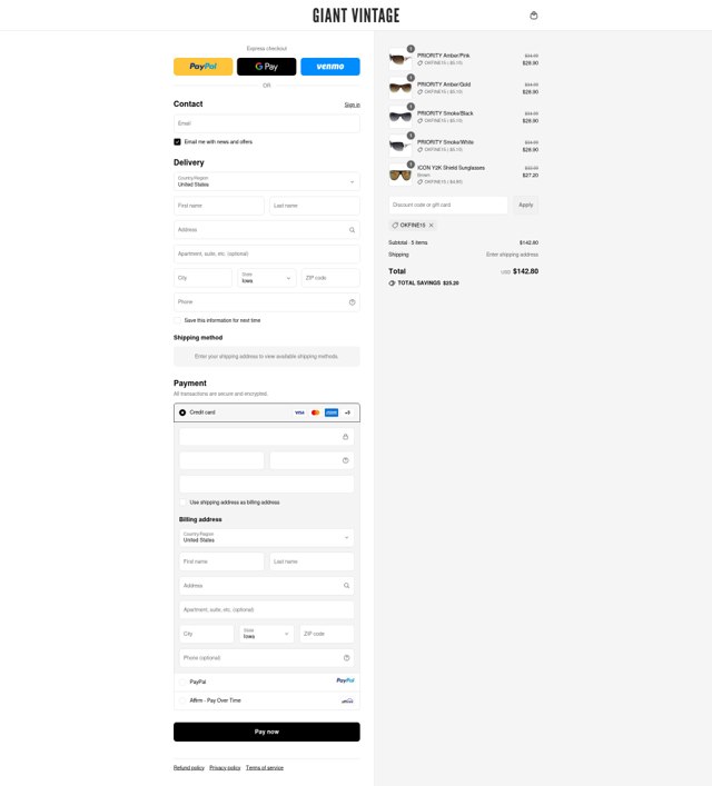 Giant Vintage checkout page showing Giant Vintage promo code box | Screenshot taken by SimplyCodes community member on Sep 9, 2025