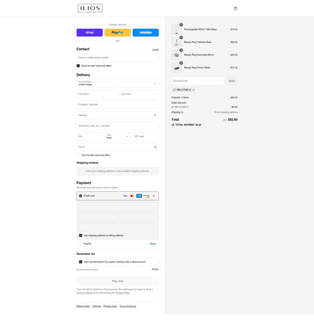 Ilios Lighting checkout page showing Ilios Lighting discount code box | Screenshot taken by SimplyCodes community member on Sep 8, 2025