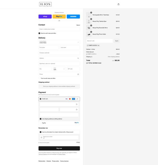 Ilios Lighting checkout page showing Ilios Lighting discount code box | Screenshot taken by SimplyCodes community member on Sep 12, 2025