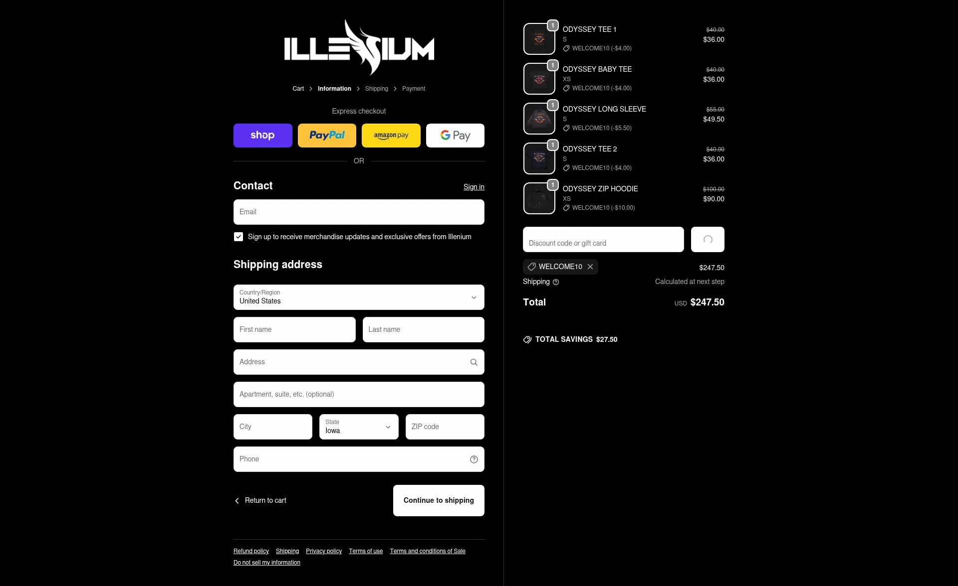 Illenium checkout page showing Illenium promo code box | Screenshot taken by SimplyCodes community member on Feb 14, 2026