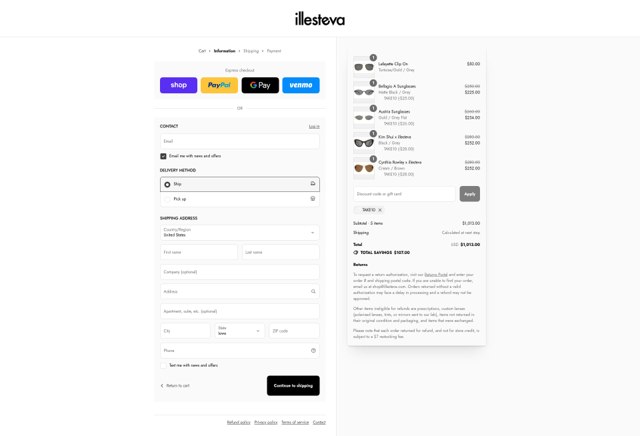 Illesteva checkout page showing Illesteva promo code box | Screenshot taken by SimplyCodes community member on Sep 4, 2025