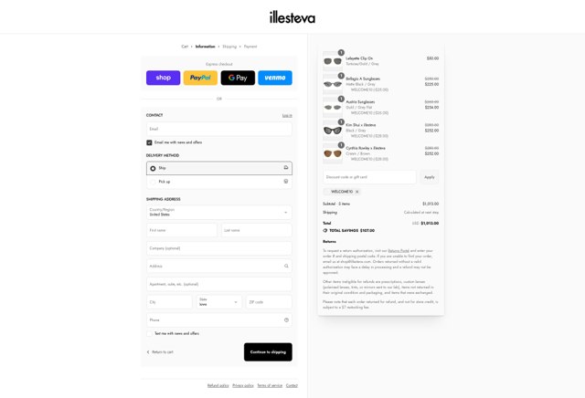 Illesteva checkout page showing Illesteva promo code box | Screenshot taken by SimplyCodes community member on Sep 4, 2025