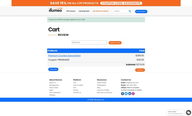 Illumeo checkout page showing Illumeo discount code box | Screenshot taken by SimplyCodes community member on May 4, 2025