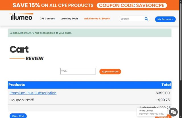 Illumeo checkout page showing Illumeo discount code box | Screenshot taken by SimplyCodes community member on Apr 21, 2025