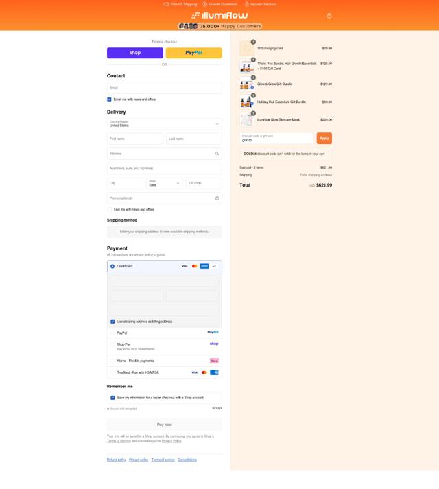 Illumiflow checkout page showing Illumiflow promo code box | Screenshot taken by SimplyCodes community member on Sep 11, 2025